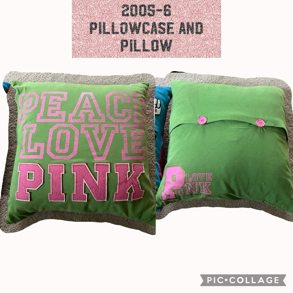 VS PINK PILLOW THROW PILLOW & CASE PEACE LOVE PINK GREEN VINTAGE 2005